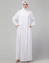 Chic White Hidden Placket front open casual Abaya Close-up View